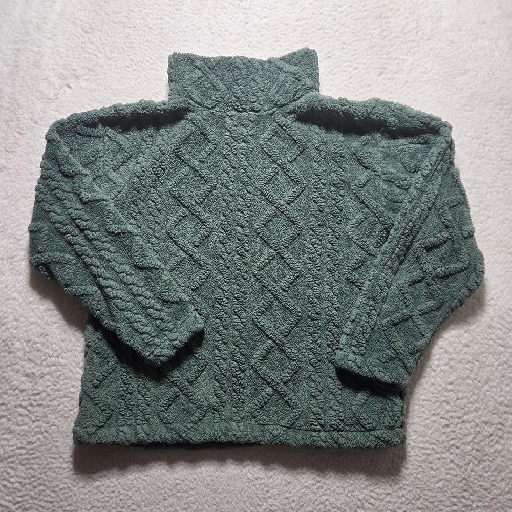 Eddie Bauer Cable Fleece Sweater Pullover Womens Small Mock Neck Green  Cozy